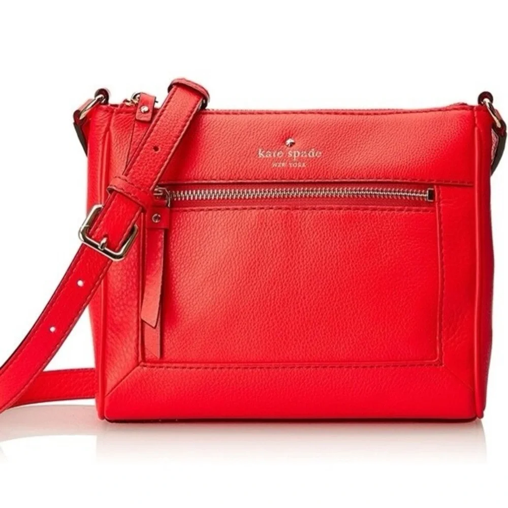 Kate Spade Crossbody Bag Women Coral Pebbled Leather Adjustable Strap